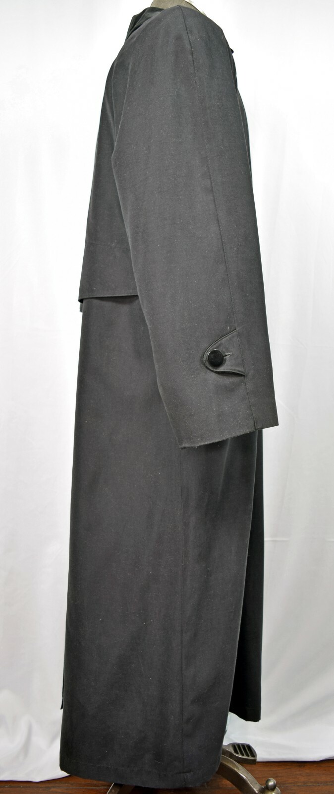 Anne Klein ll Size 10 Long Black Trench Coat Button Up Lined Velvet