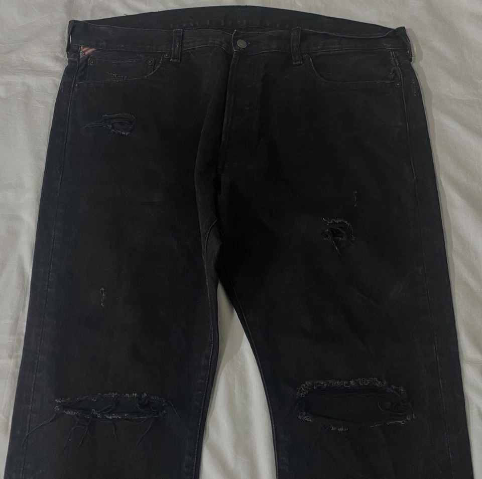 Pantalones de mezclilla Ralph Lauren 40x30 para hombre negros desgastados delgados 5 botones 40x30 Foto 2 de 4