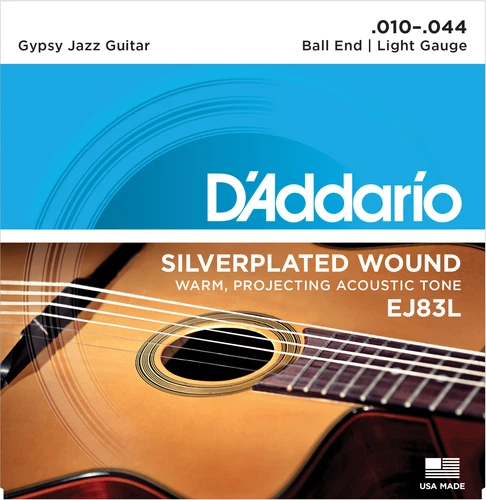 1 Set D'Addario EJ83L Gypsy Jazz Guitar Django Ball End Light 10-44 Strings