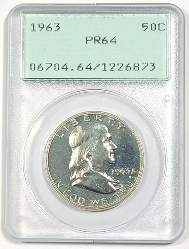 1963 Proof Franklin Half Dollar 50c PCGS PR64 Old Green Holder