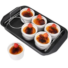 Creme Brulee Making Set - 6 Porcelain Ramekins 6 oz, 304 Stainless Steel Lifting
