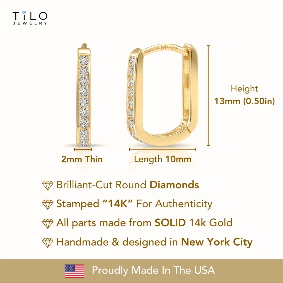 14K Solid Gold .25Ctw Eternity Diamond Small Huggie Hoop Earrings Lab Grown 13MM - Image 3 of 4