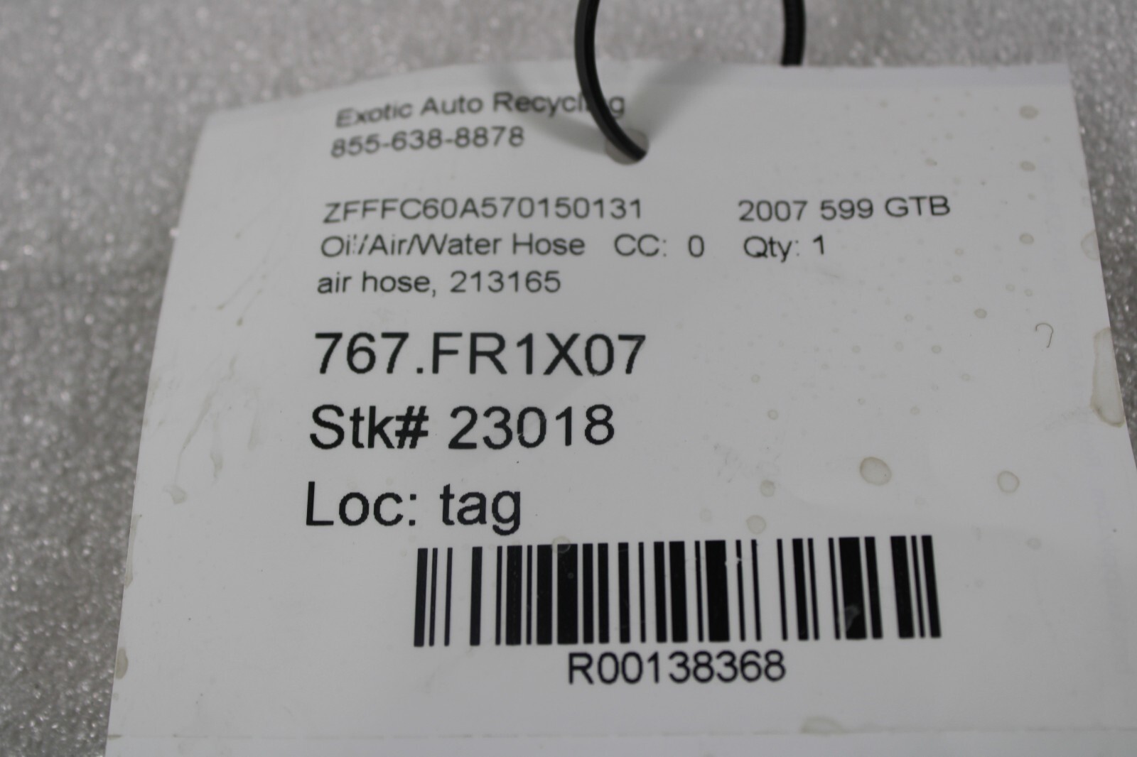 Ferrari 599 GTB, Air Hose, Used, P/N 213165