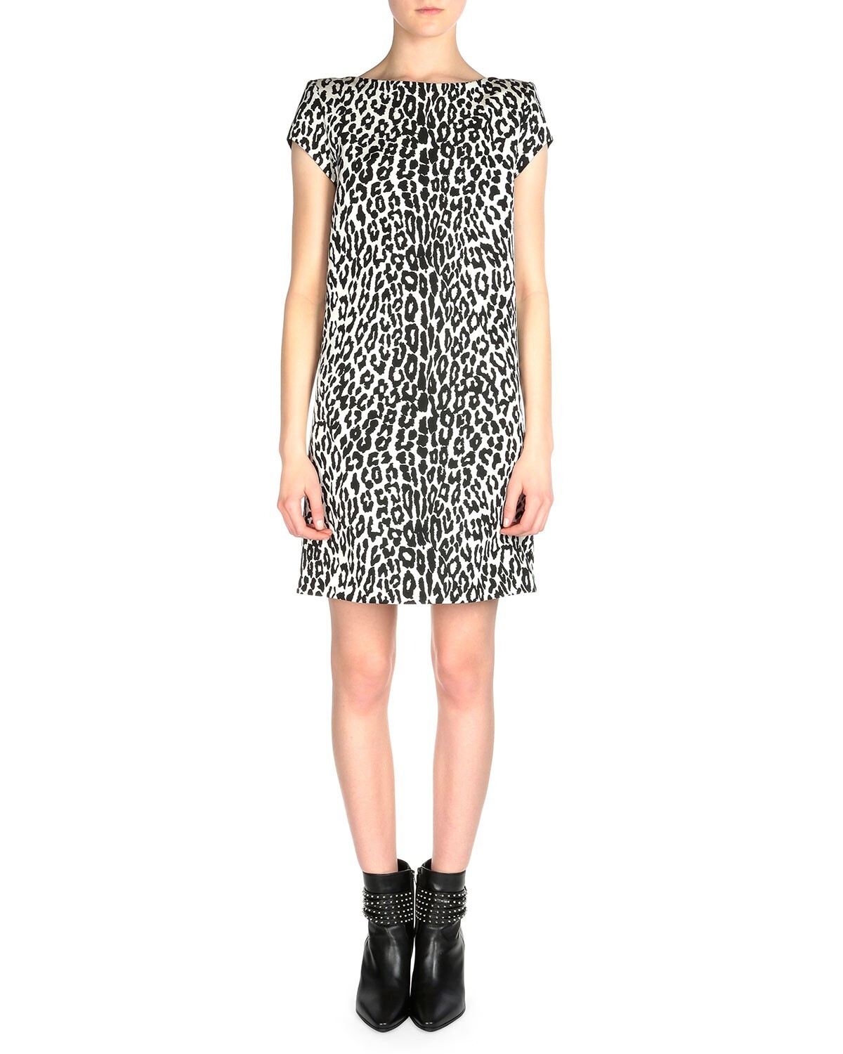 SAINT LAURENT Paris mini abito stampa leopardo 40 FR 8 US autentico nuovo con etichette