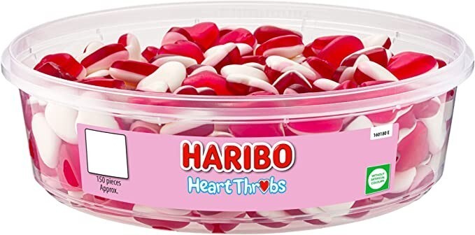 Haribo Heart Throbs 480g 150 Count | Fruit Flavoured Gummy & Foam Sweets | Heart
