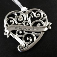 Heart Christmas Ornament Smile You Are Loved Silver Tone Ganz Heart Christmas Ornament Smile You Are Loved Silver Tone Ganz