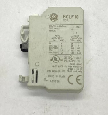 General Electric 10A 600V 1N.O. Front Mount Auxiliary Contact Block BCLF10