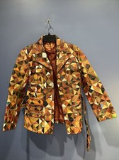 16 Coat Vintage Heavy Leather Patch Work, Pockets, Belted, A Dav Mark, Rare