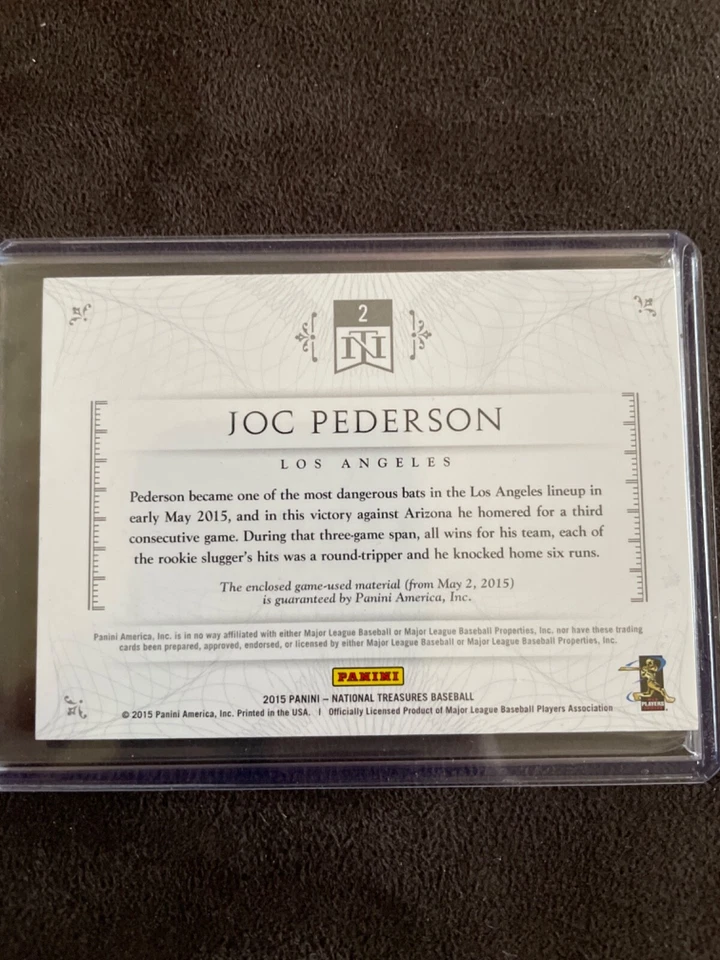 2016 Panini National Treasures Timeline Materials /25 Joc Pederson #2 Rookie RC - Image 2 of 2