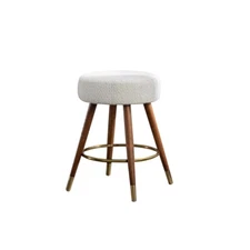 Wood Frame Round Metal Footrest 360°Swivel Upholstered Counter Height Stool