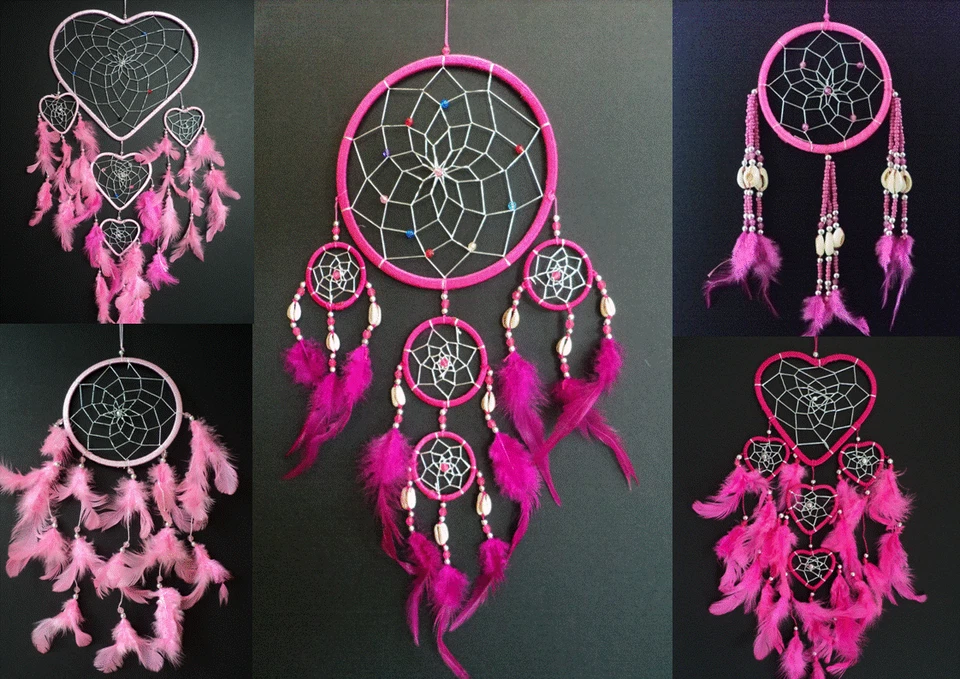 Girls Dream Catcher Pink Dreamcatcher Gift Bedroom Decoration Wall Hanging - Imagem 3 de 4