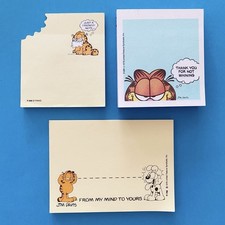 3 Vintage 1978 Garfield Post-It Notes Pads Lot Partially Used 70s Sticky Odie 3M