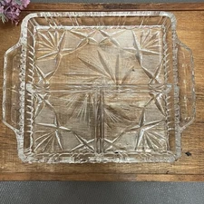 SquareI Divided 3 Section Rena 24% Leaded Crystal  Relish Tray/Dish W/Handles 8”