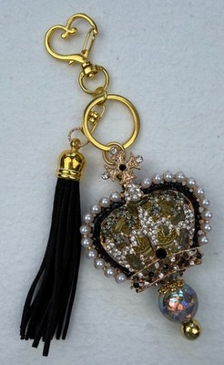 Hand made beaded key chain/Bag charm! Bling. Crown. Gifts. Basket filler.