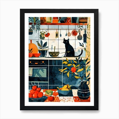 Katze in der Küche Tier Katzenleben Gerahmtes Wandbild Poster Leinwanddruck Bild