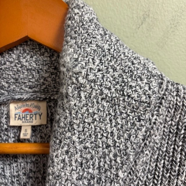 Cárdigan cuello chal Faherty para hombre S gris jaspeado algodón cachemir pescador Foto 2 de 4