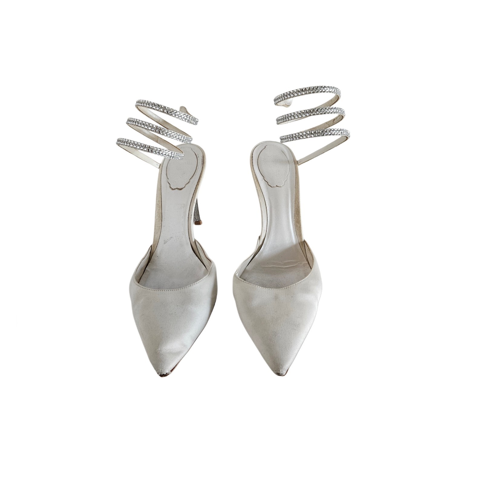 Rene Caovilla White Satin Crystal Embellished Woman Pumps