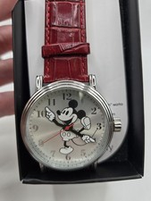 Disney Mickey Mouse Red Leather Strap Classic Watch. NEW IN BOX
