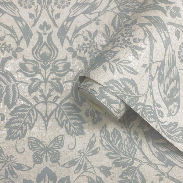 Vinyl Tapete Blau WeißDorn Wiese Floral Damast Laub Texturiert Holden 76000-image