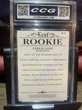 Leaf 2016 Rookie Jared Goff R-11 California Golden Bears CCG Gem Mint 10