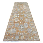 4'x12' Golden Brown Angora Oushak Leaf Design Hand Knotted Wool Runner Rug 22465