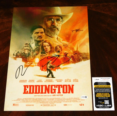 AUSTIN BUTLER & DIRECTOR ARI ASTER SIGNED 12X18 EDDINGTON MOVIE POSTER JSA COA!!