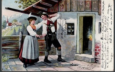 Postkarte - Trachten Paar - vermutlich aus Bayern - 13,8 x 8,8 cm