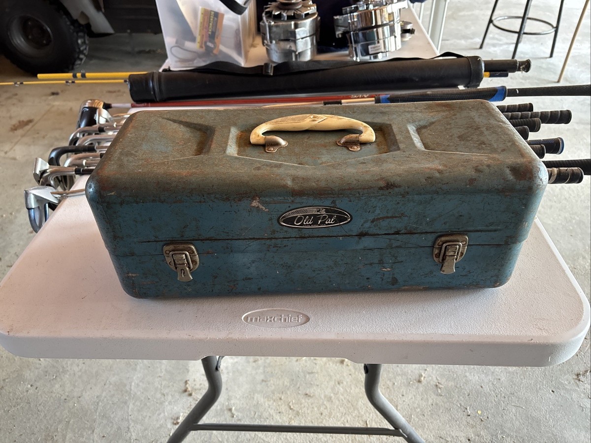 Vintage OLD PAL Metal Fishing Tackle Box 3 Tray Blue | eBay