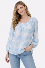 LC Lauren Conrad Women’s XS Blue White Floral Peasant Blouse 3/4 Sleeve Boho Top
