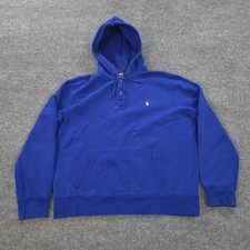 Vintage Polo Ralph Lauren Hoodie Mens XL Blue Henley Fleece Pullover Pony Logo