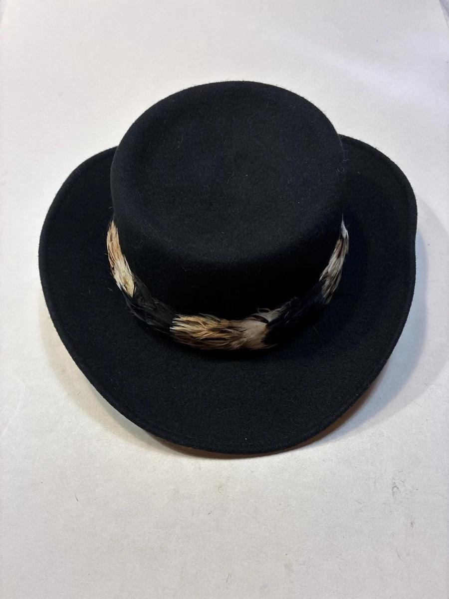 Vintage Black 100% Wool Pork Pie Gambler Hat Lace Bow Band Fedora Dark Academia Vintage Womens Western Wool Hat - Gem main image 4