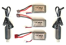3Pk 850mAh 2s 7.4v Lipo T-Plug Battery & TWO Charging Cords