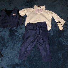 Andrew Fezza Boys Navy 4 Piece Suit Set 6/9M Vest Shirt Bow Tie
