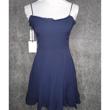 SUNDAY BEST Bambi Navy Blue Ruffle Spaghetti Strap Mini Dress Size 4 twee