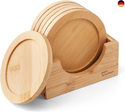Joeji's Kitchen Holzuntersetzer im 6er Set mit Halter und hitze- &