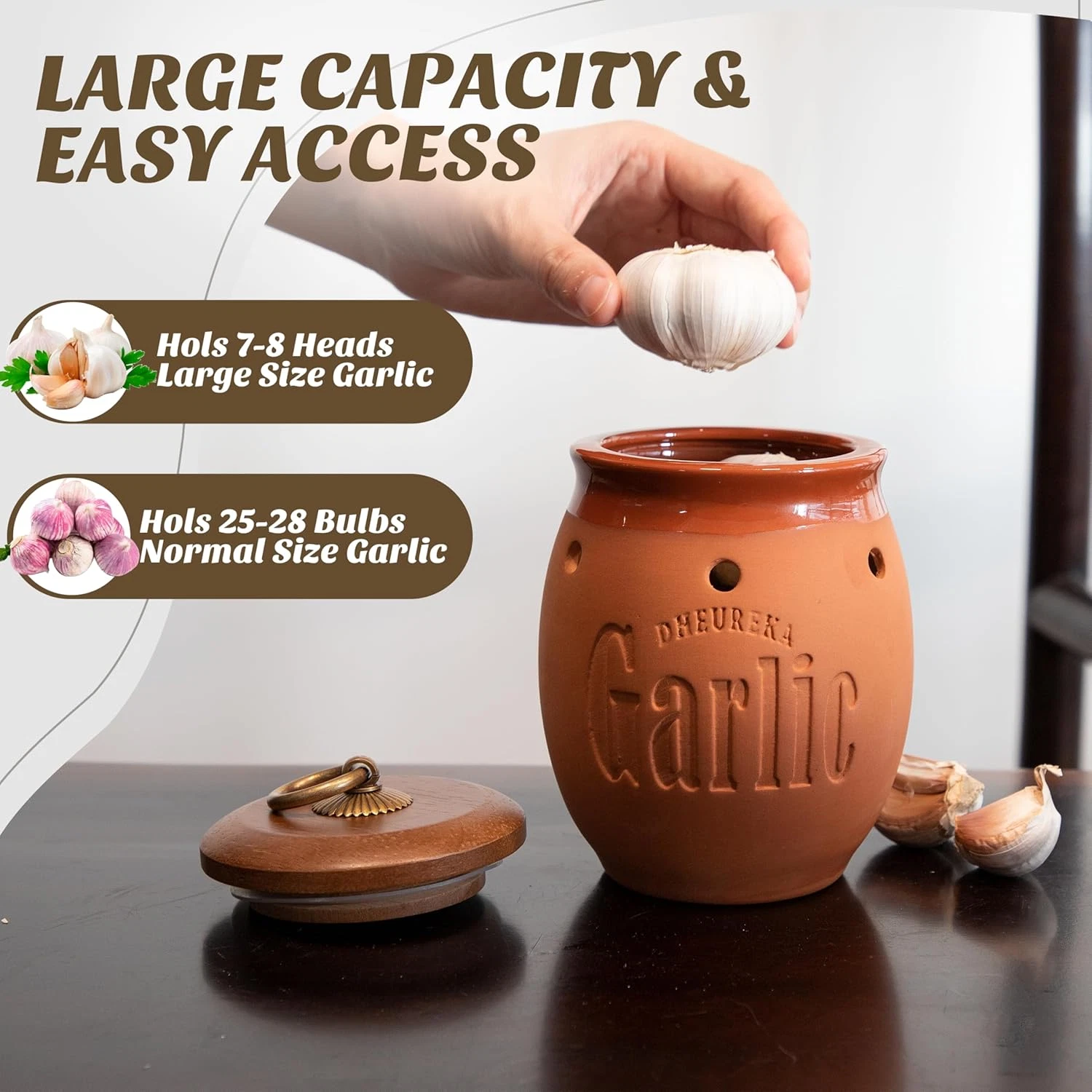 Garlic Keeper Wooden Lid 19 Oz Clay Garlic Storage Container to Keep Garlic
Opens in a new window or