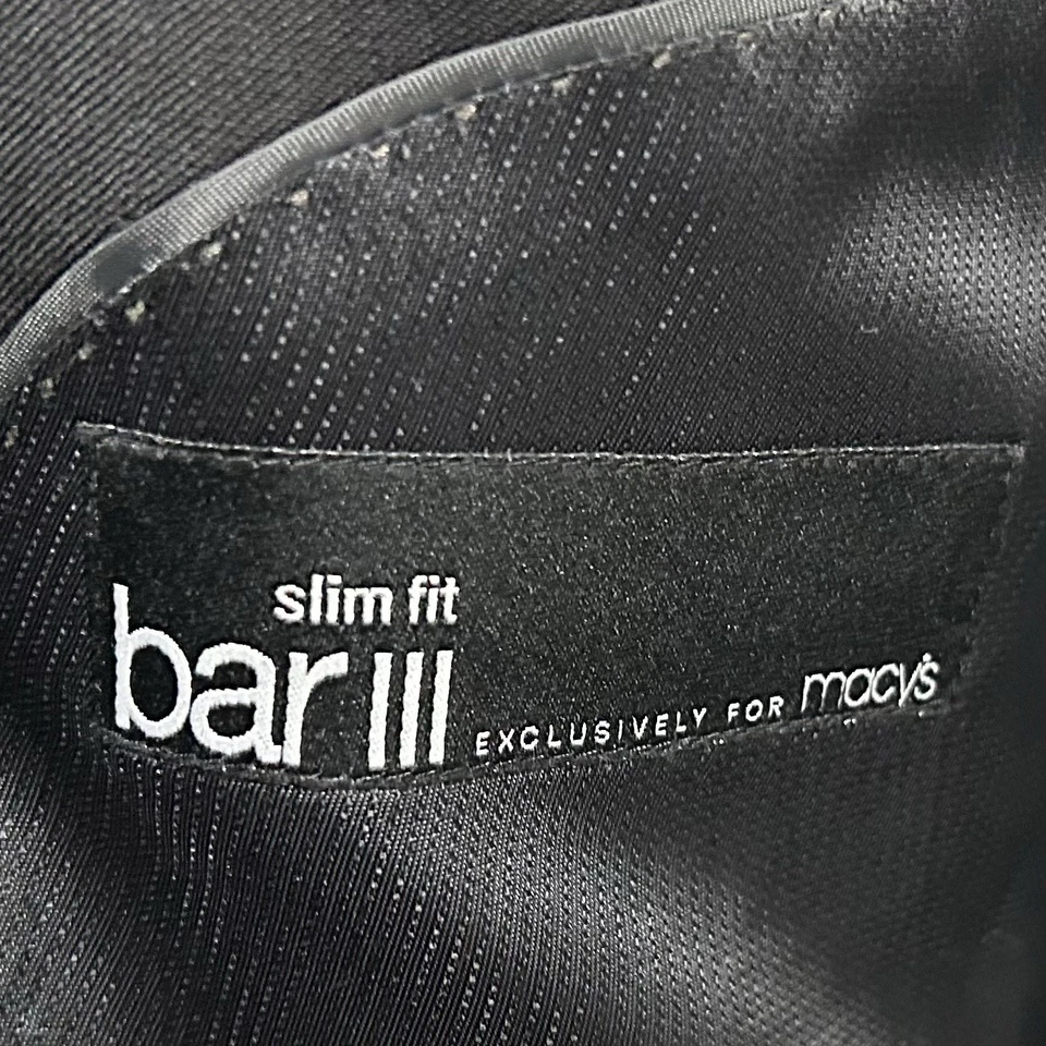 Bar III 38L Suit 34x32 Flat Front 100% Wool Black Two Button Lined Double Vented - Image 3 of 4