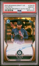 2023 Bowman Draft Sapphire Edition Tai Peete Gold Refractor 1st Auto /50 PSA 10