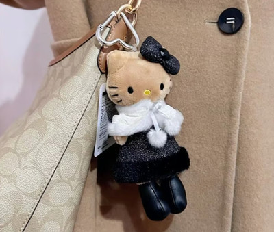 Hello Kitty Long Leg Black Dress Plush Mascot Keychain Goth Coquette Charm