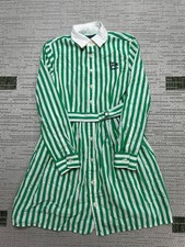 Polo Ralph Lauren Shirt Dress Womens 10 Green White Belted Cotton Blouson *
