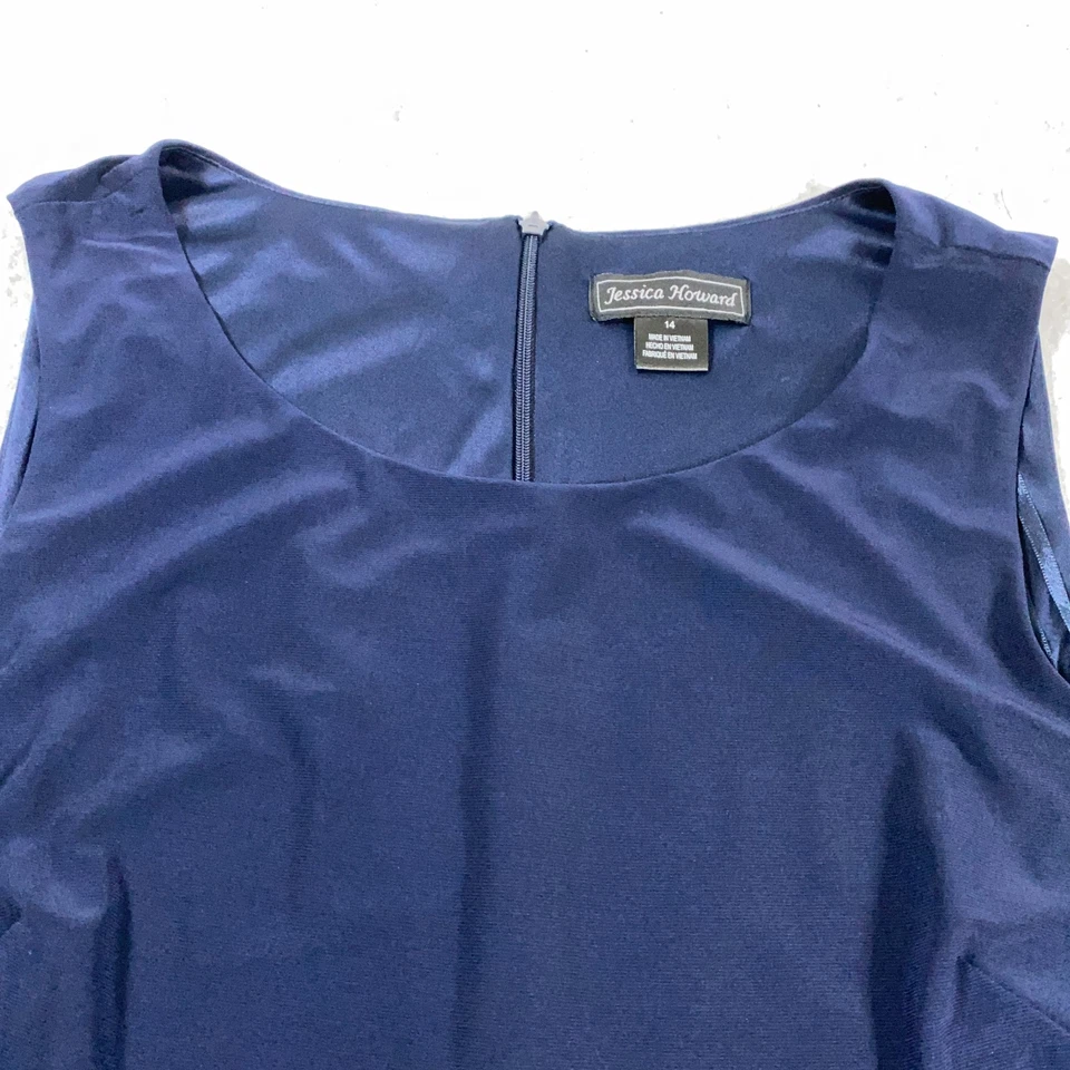 Vestido y plumero Jessica Howard para mujer talla 14 azul marino dorado floral noche 2 piezas nuevo con etiquetas Foto 4 de 4