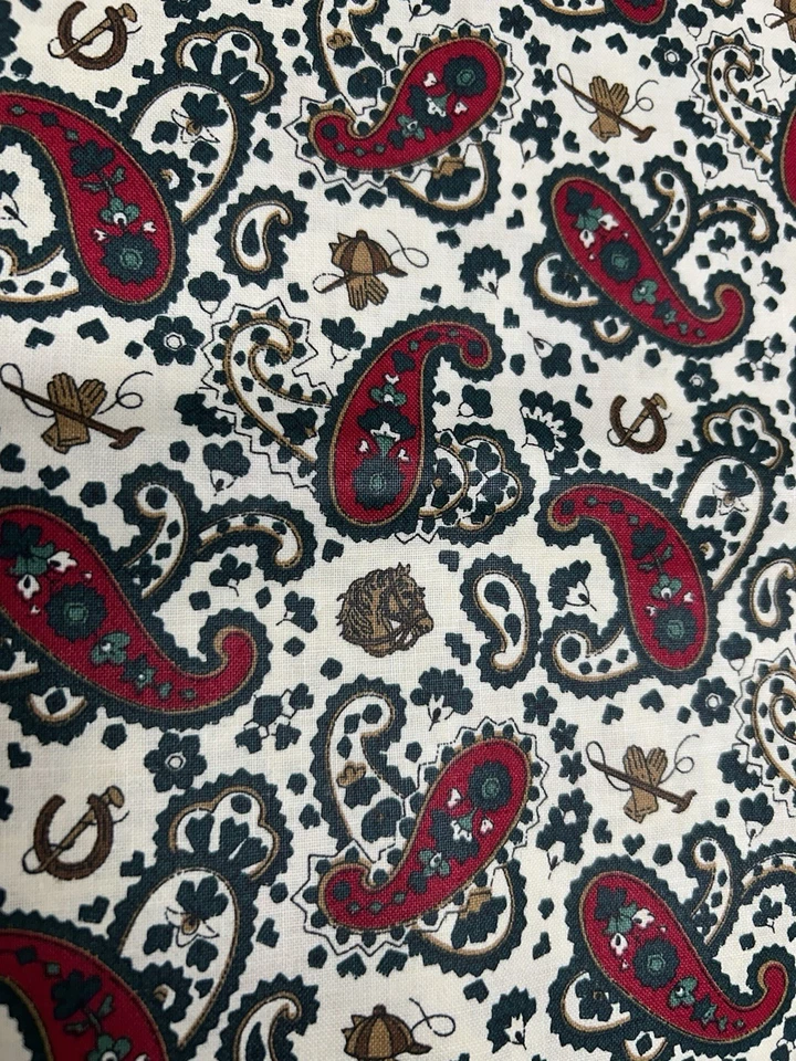 Paisley VIP Horses Gloves English Style Hat Red Green Tan COTTON QUILT FABRIC - Image 4 of 4