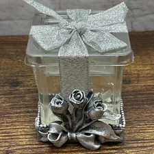 Pewter Roses Clear Gel Holiday Candle With Holder 2.5 X  2.5