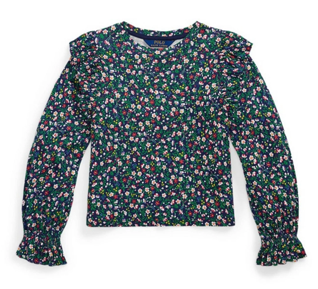 Polo Ralph Lauren Little Girls Floral Ruffled Cotton Modal Top Navy Multi Sz 6