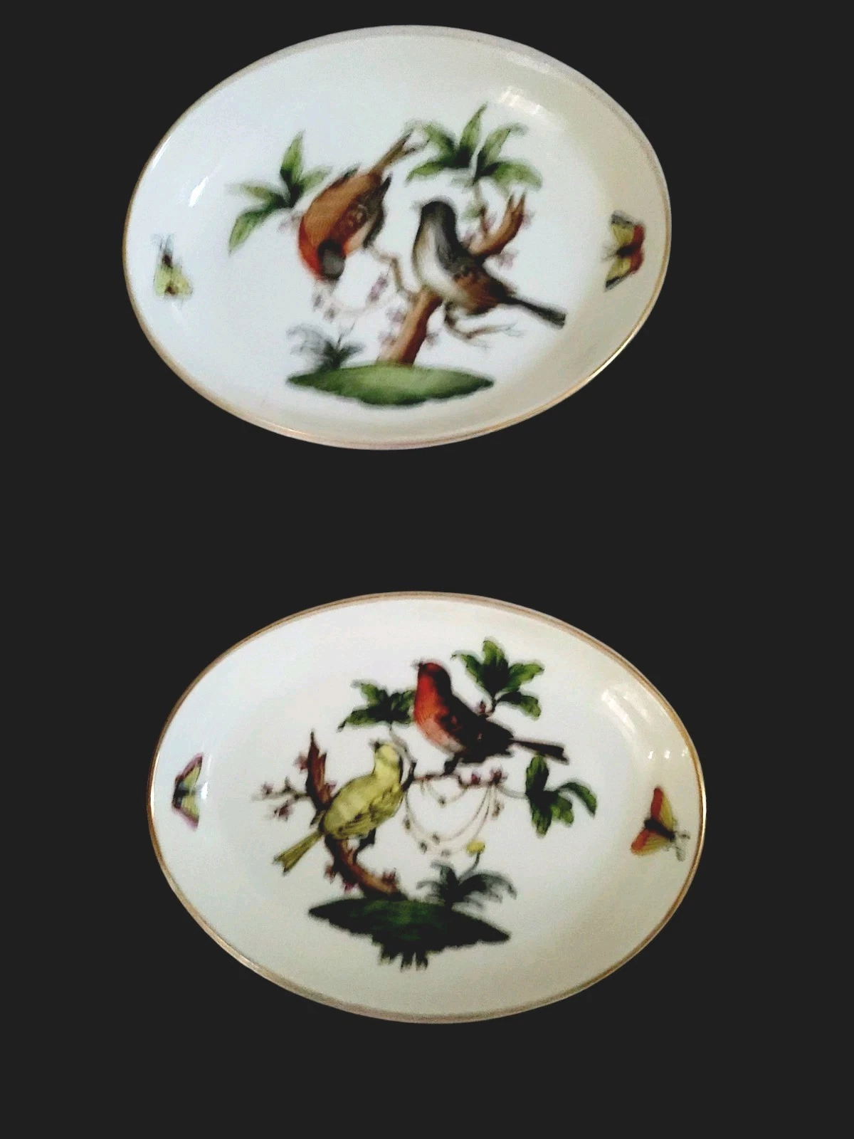 Herend Rothschild Bird Set Of 2 Small 4” Oval Individual Butter Dishes