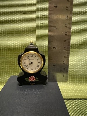 Vintage  Boudoir  Mini Mantel Style Windup Clock With Hand painted Rose 2.5 tall
