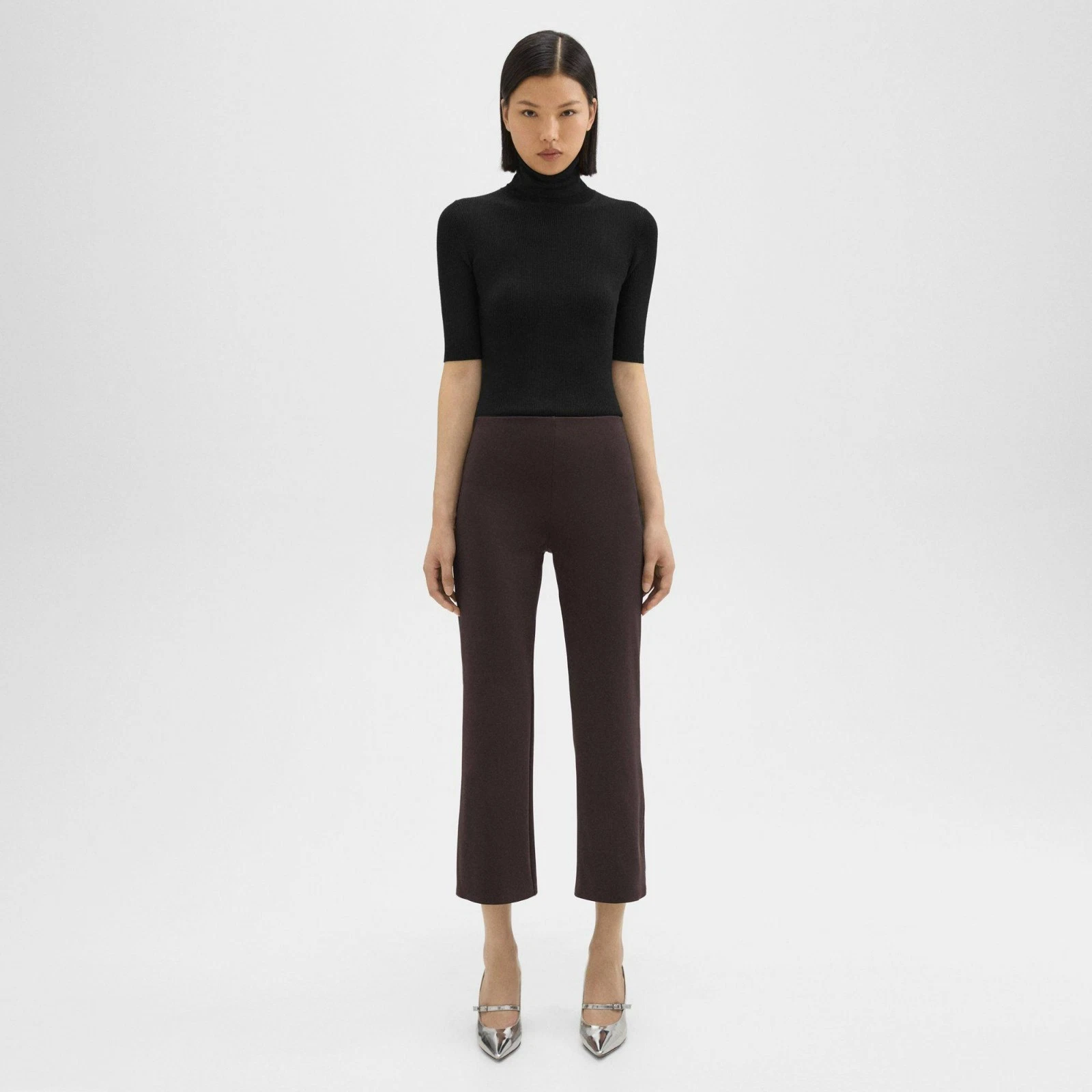 Theory Core Scuba Kick Flare Pants Women's S Dark Brown Elastic Waist Pull On
