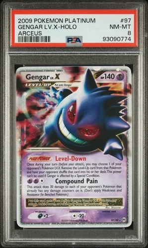 2009 POKEMON PLATINUM ARCEUS #97 GENGAR LV.X-HOLO PSA 8