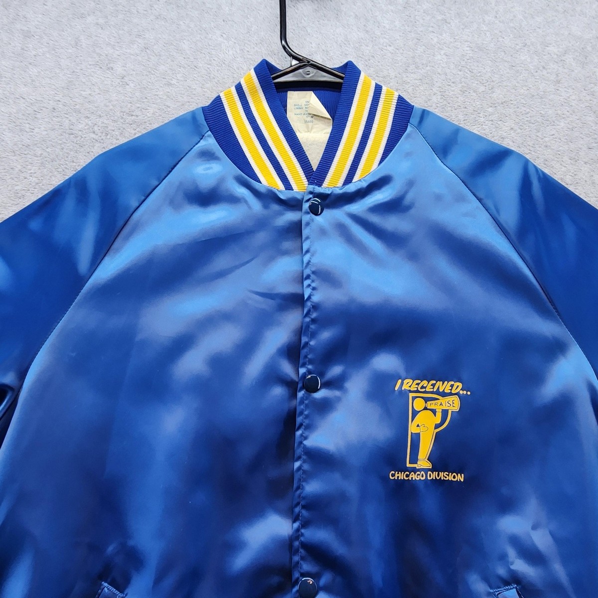 Vintage Westark Jacket Mens XL Blue Satin Bomber USPS Chicago Made 