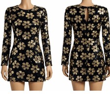 Show Me Your Mumu Madison Sequin Mini Dress Black Gold Long Sleeve Small